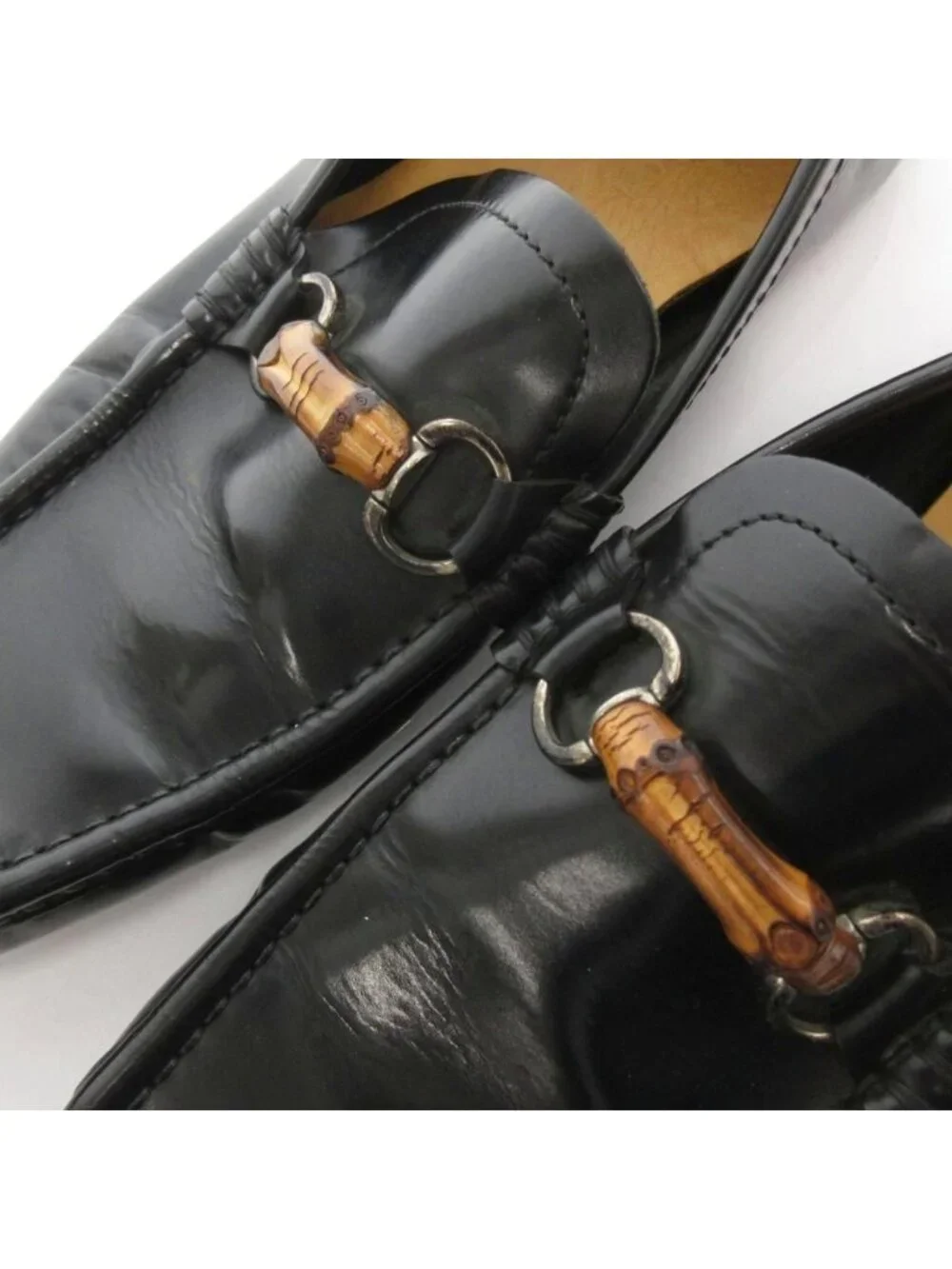 Gucci Bamboo Loafers Slip On Shoes Leather 8.5 Black